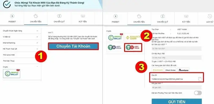 Chọn hình thức nạp tiền
