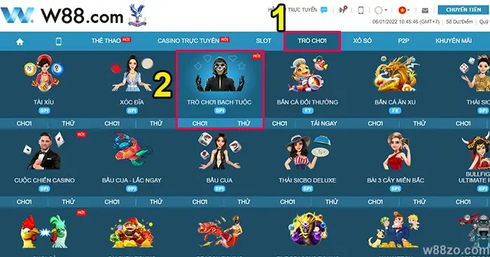Hướng dẫn chi tiết cách chơi trò chơi bạch tuộc w88